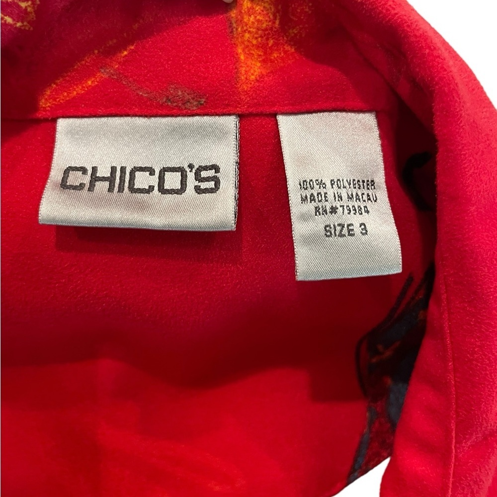 Chicos Red Asian Patterned Shirt/Jacket, Size 3 - Picture 5 of 6